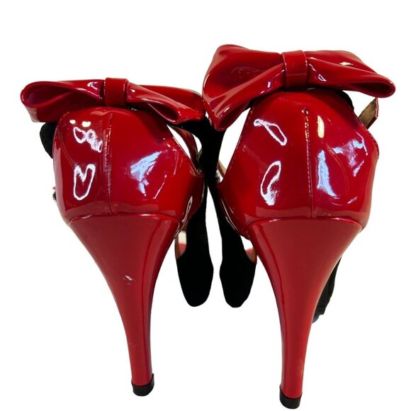 Getmorebeauty Red Patent & Black Suede Heels With Bow Detail - Picture 2 of 9